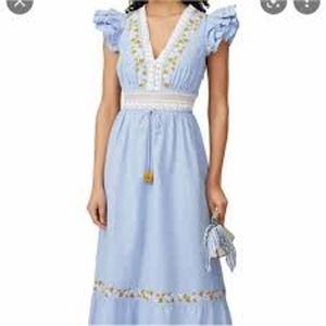 💙Saylor Women's Size L Sky Blue Linen Blend V Neck Maxi Dress -great condition